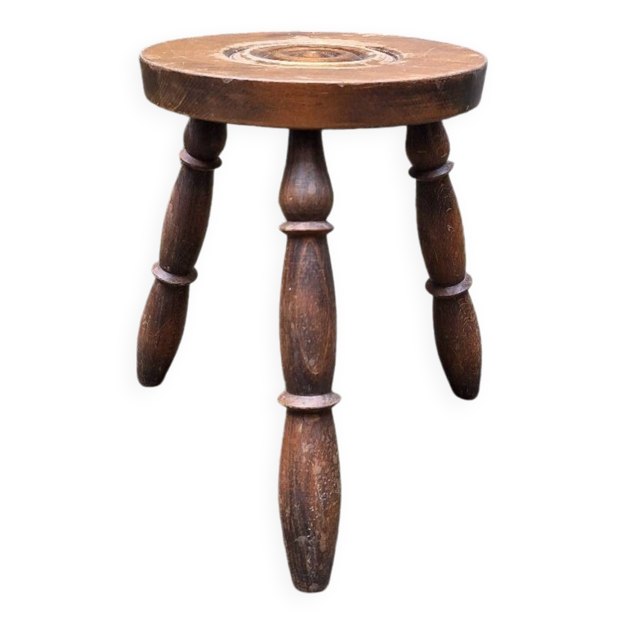 Turned wooden tripod stool