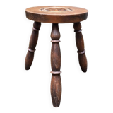 Turned wooden tripod stool