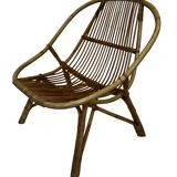 Ensemble vintage de 4 fauteuils club en rotin Rohe Noordwolde 1960