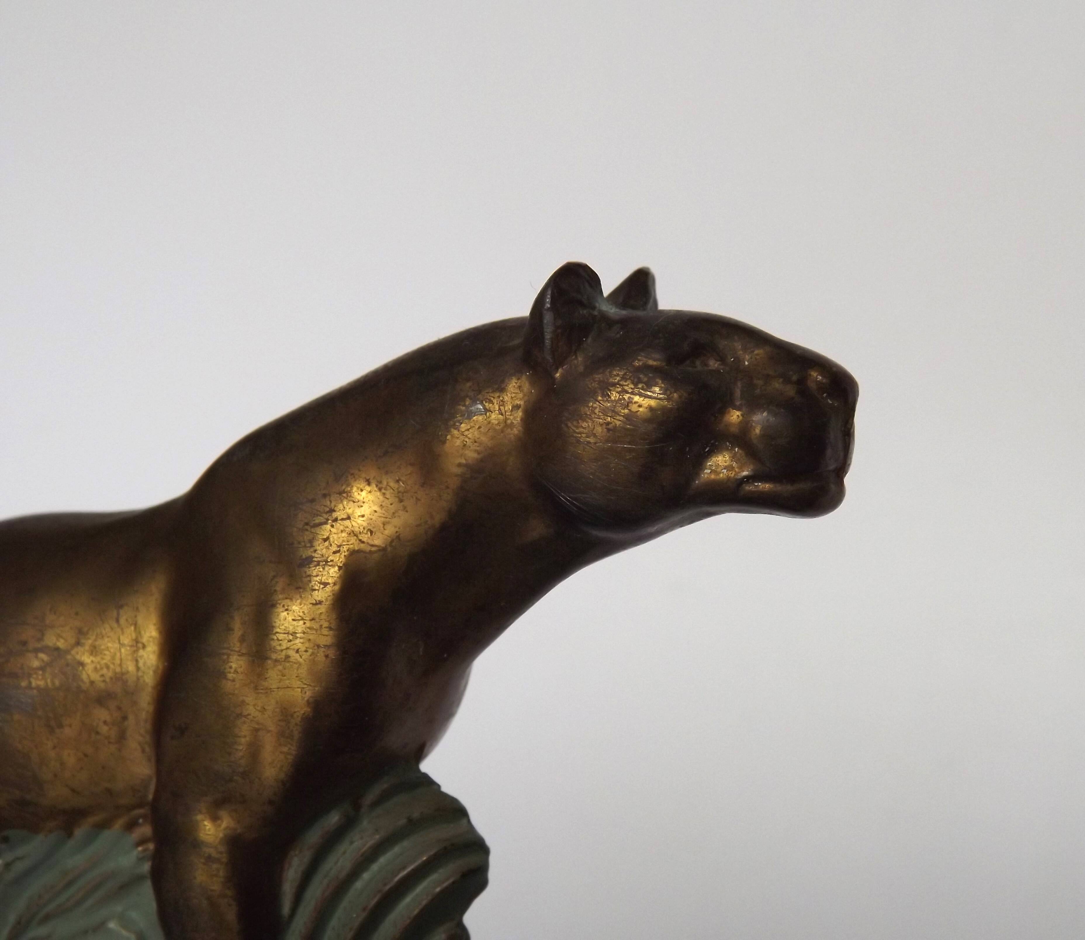 Vintage French Art Deco Panther Book Ends - Marble and Metal Bookends