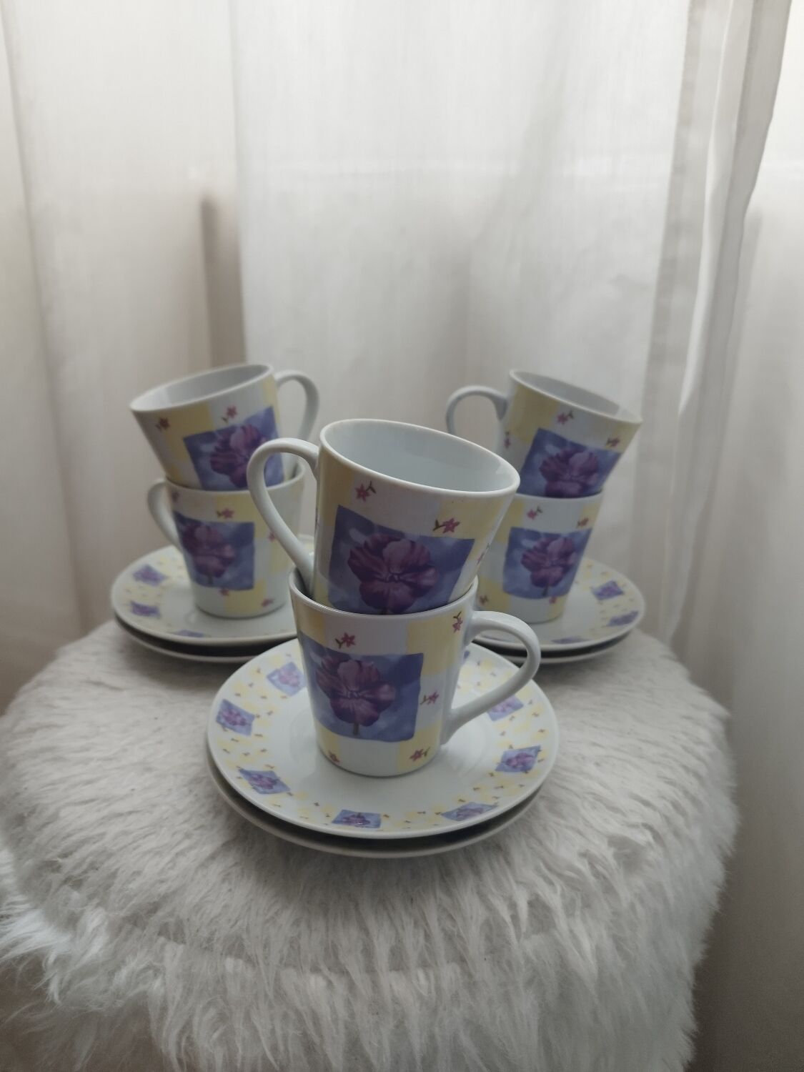 Lot De 4 Tasses à Café Les Cafés B.AROMES Avec Sous-tasses – Porcelaine Blanche