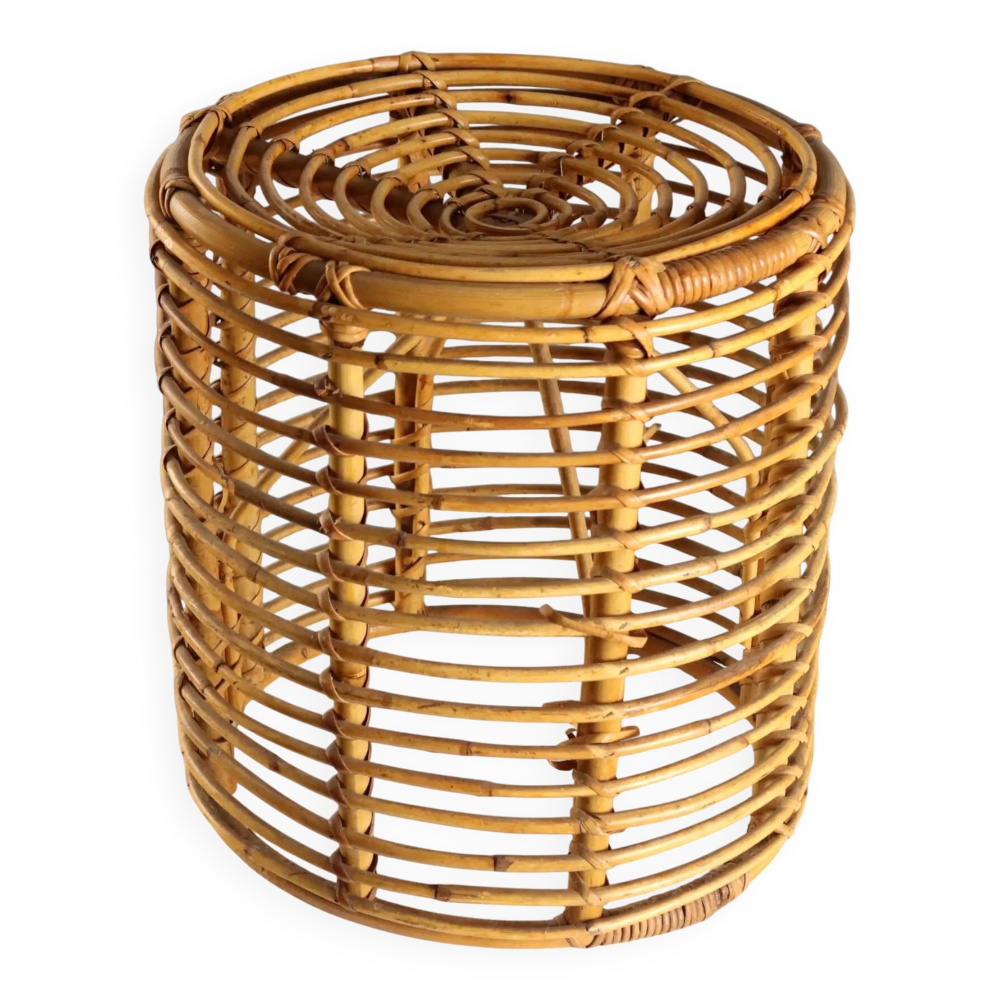 Vintage woven bamboo stool, Italian design from the 1970s.