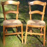 2 Solid wood straw chairs