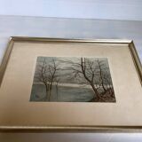 Winter landscape frame gouache
