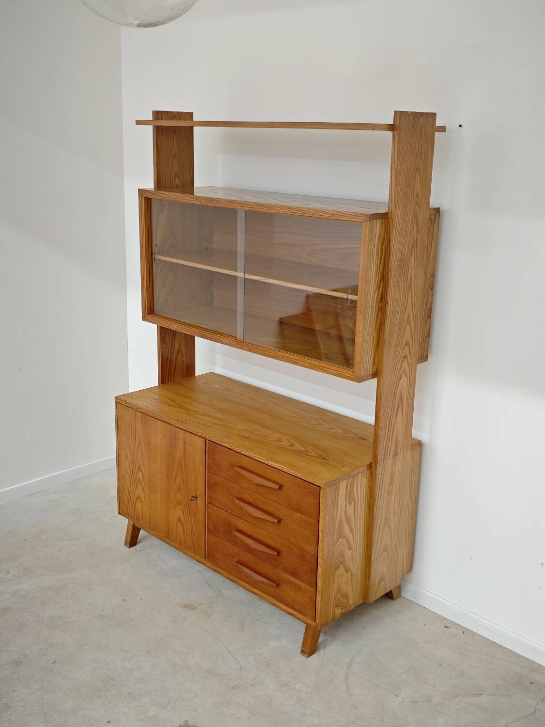 High sideboard, wooden display cabinet by Frantisek Jirak – 1960