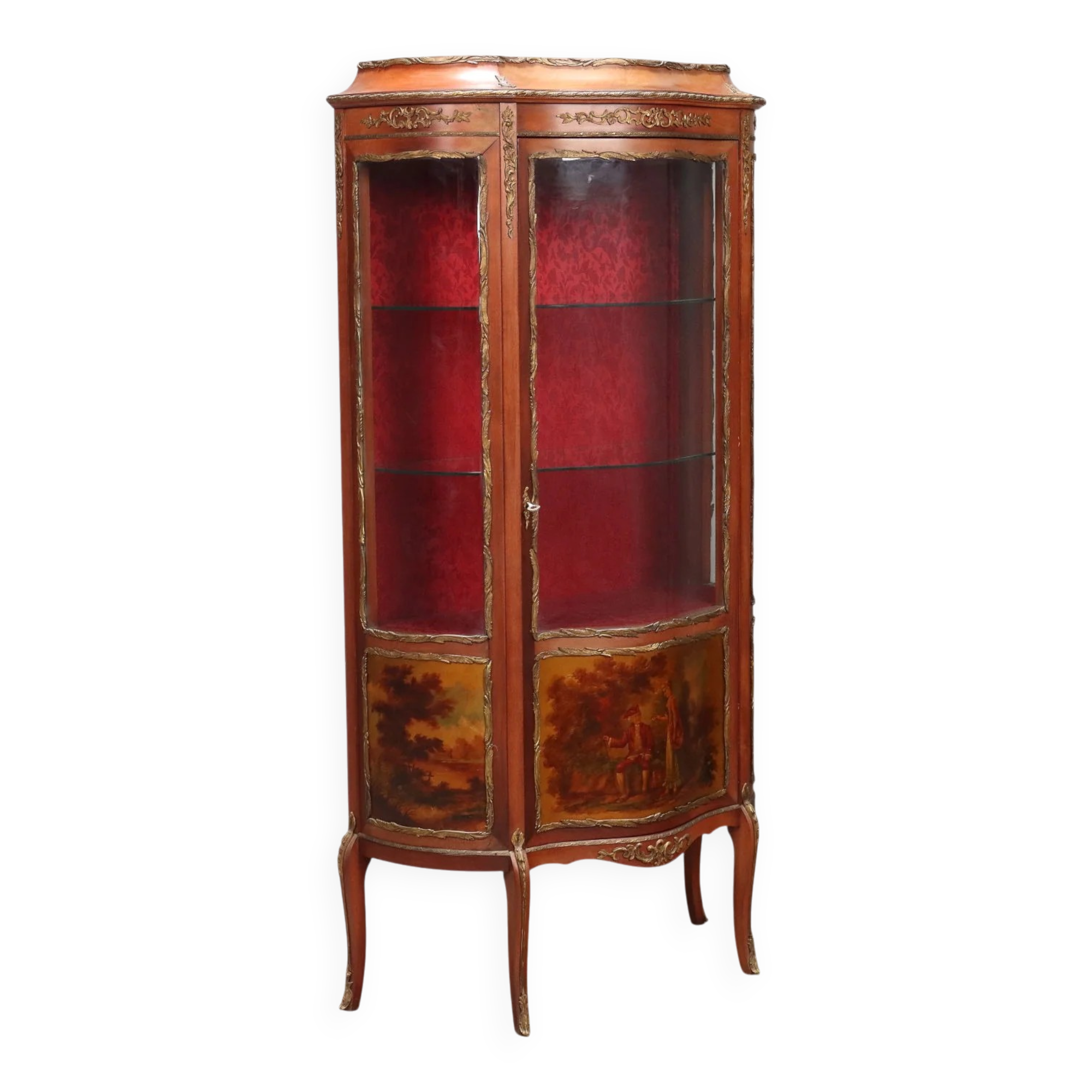 Antique baroque-style display cabinet in mahogany and bronze, Italy, 20th century.