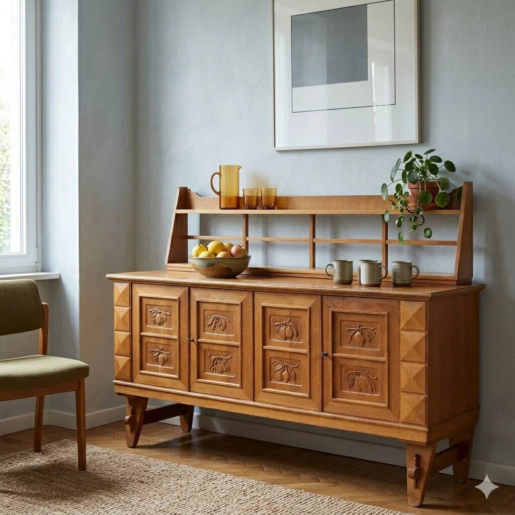 Vintage oak veneer sideboard, Italian design, 1950s.