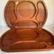 Pair of wooden snack meal trays with compartments.