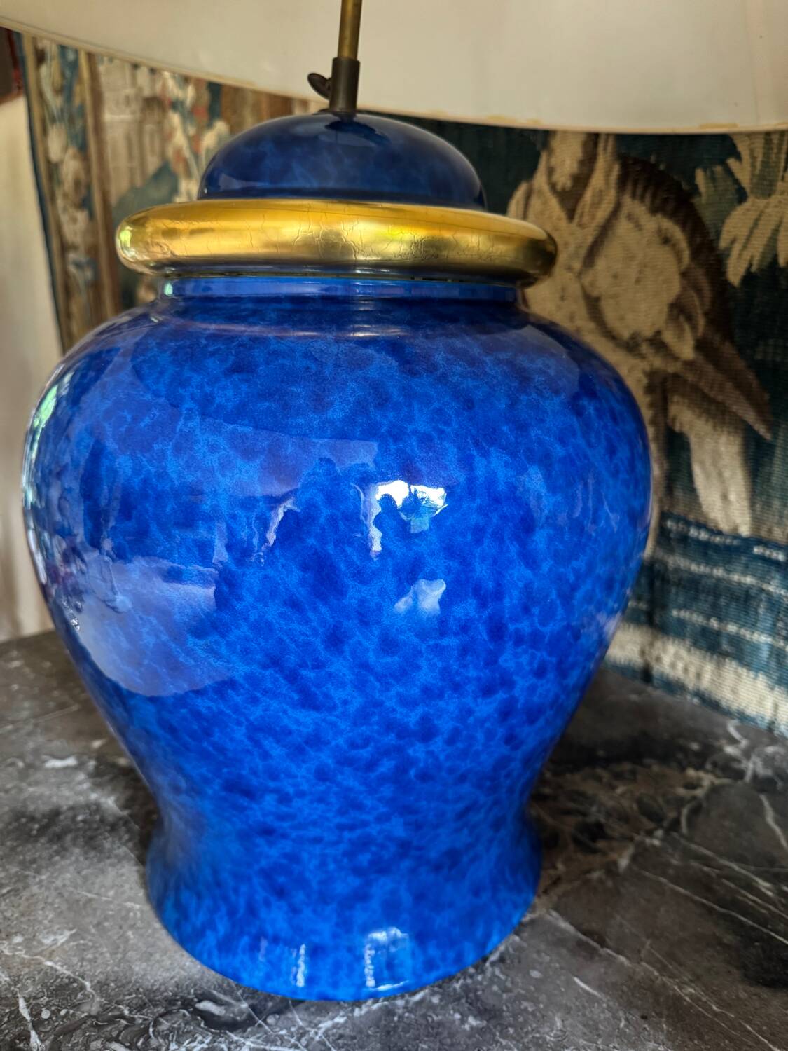 Pair of blue enamelled lamps