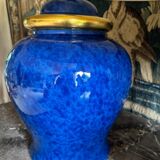Pair of blue enamelled lamps