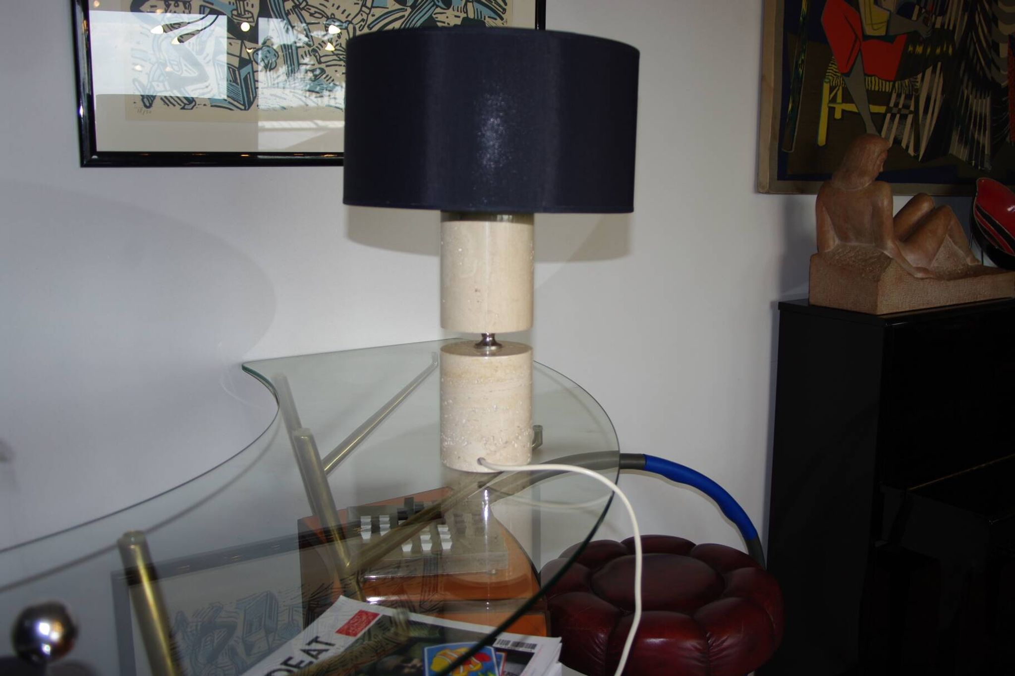 Lampe de salon en travertin par philippe barbier 1970