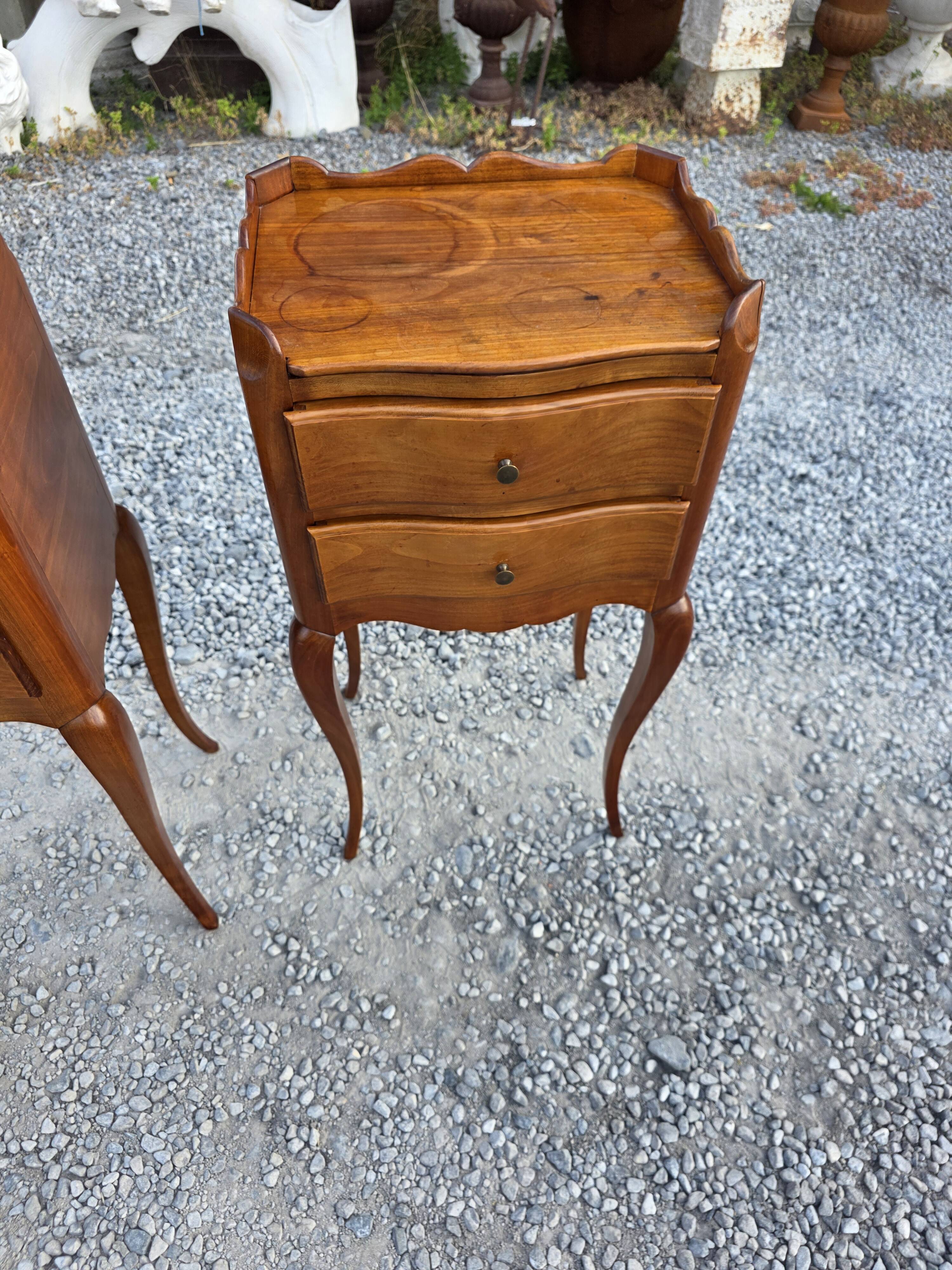 Pair of Louis XV style bedside tables in solid cherry wood.