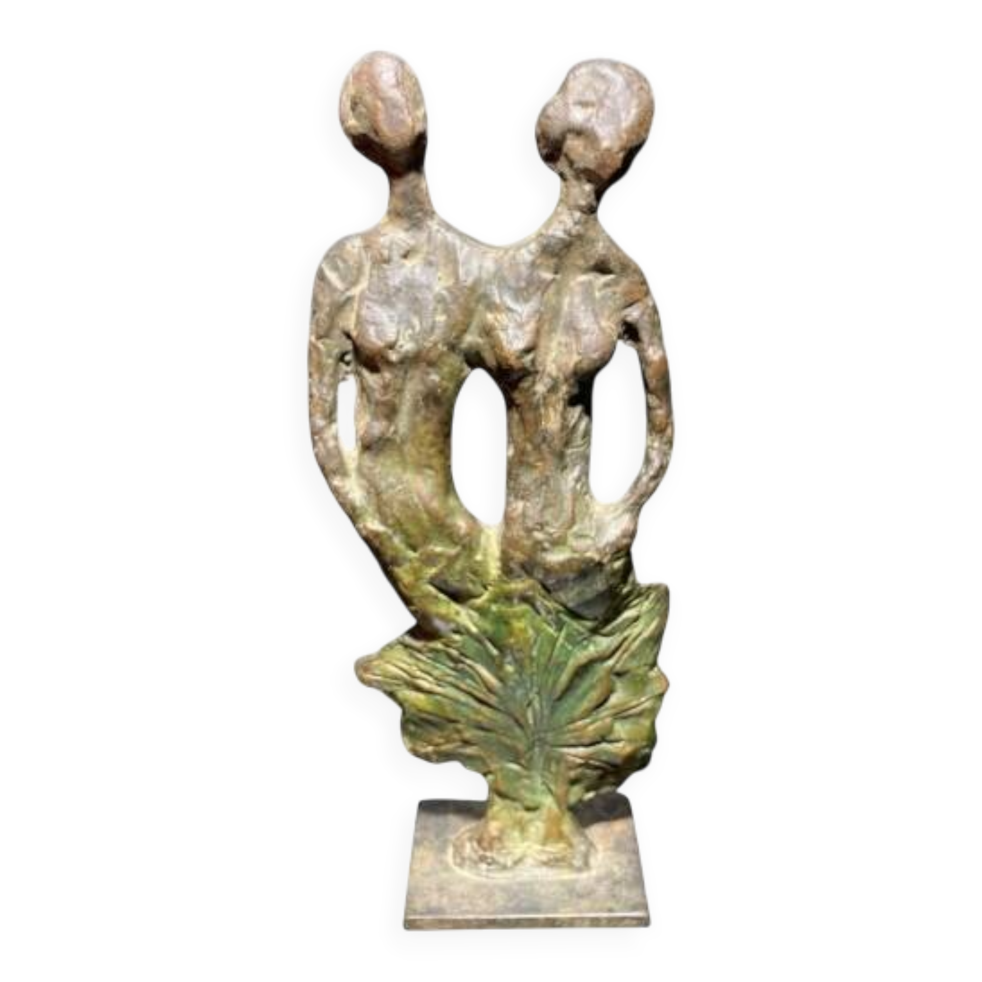 Sculpture of a man and a woman in spelter, signed Patsoglou