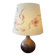 Important wooden floor lamp with a lampshade decorated with flowers from around 1970.