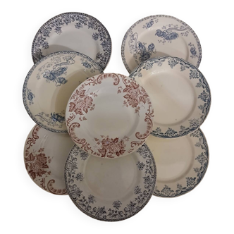 8 mismatched ironstone dinner plates