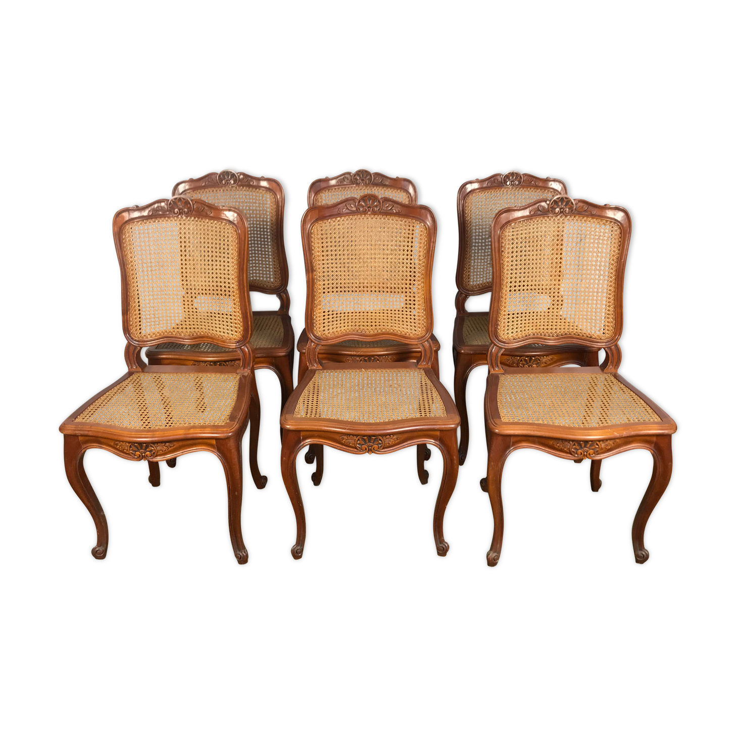 6 Louis XV cherry and canning chairs