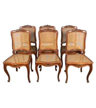 Set de 6 chaises Louis XV merisier et cannage | Selency