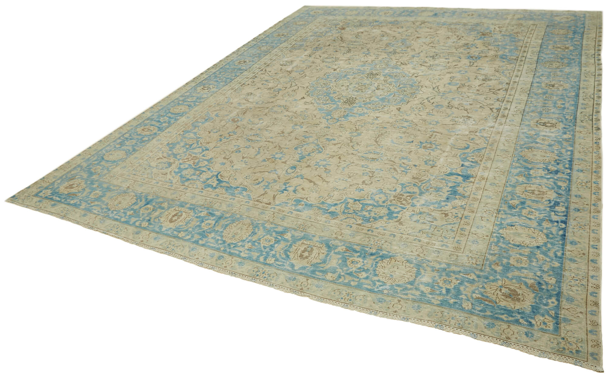 Handmade oriental contemporary 1980s 314 cm x 387 cm beige wool carpet