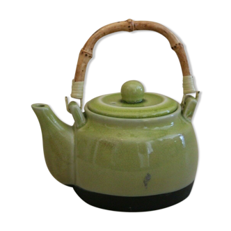Asian-inspired sandstone teapot anise green bamboo handle