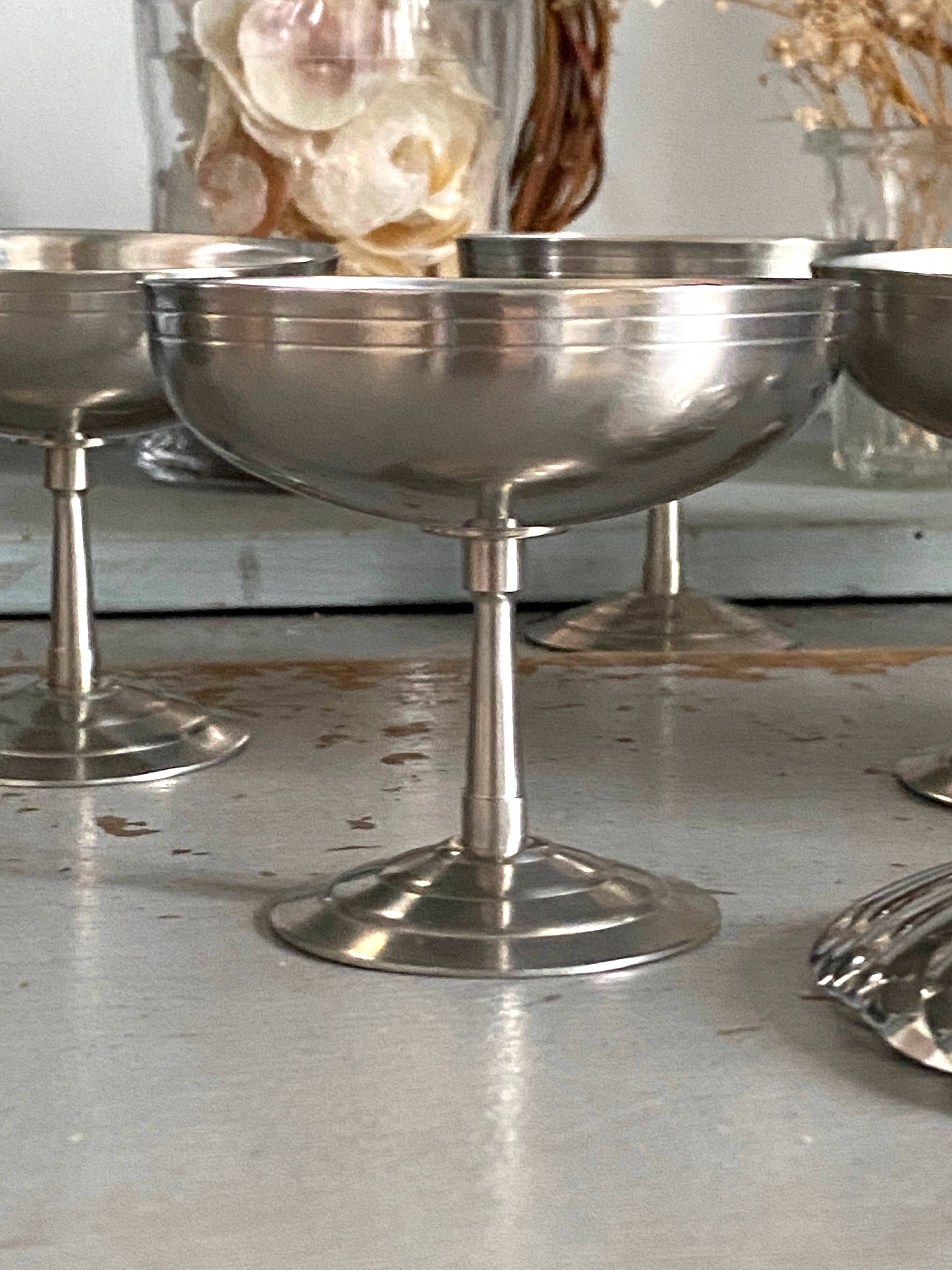 Ice cream cup with spoons, vintage stainless steel