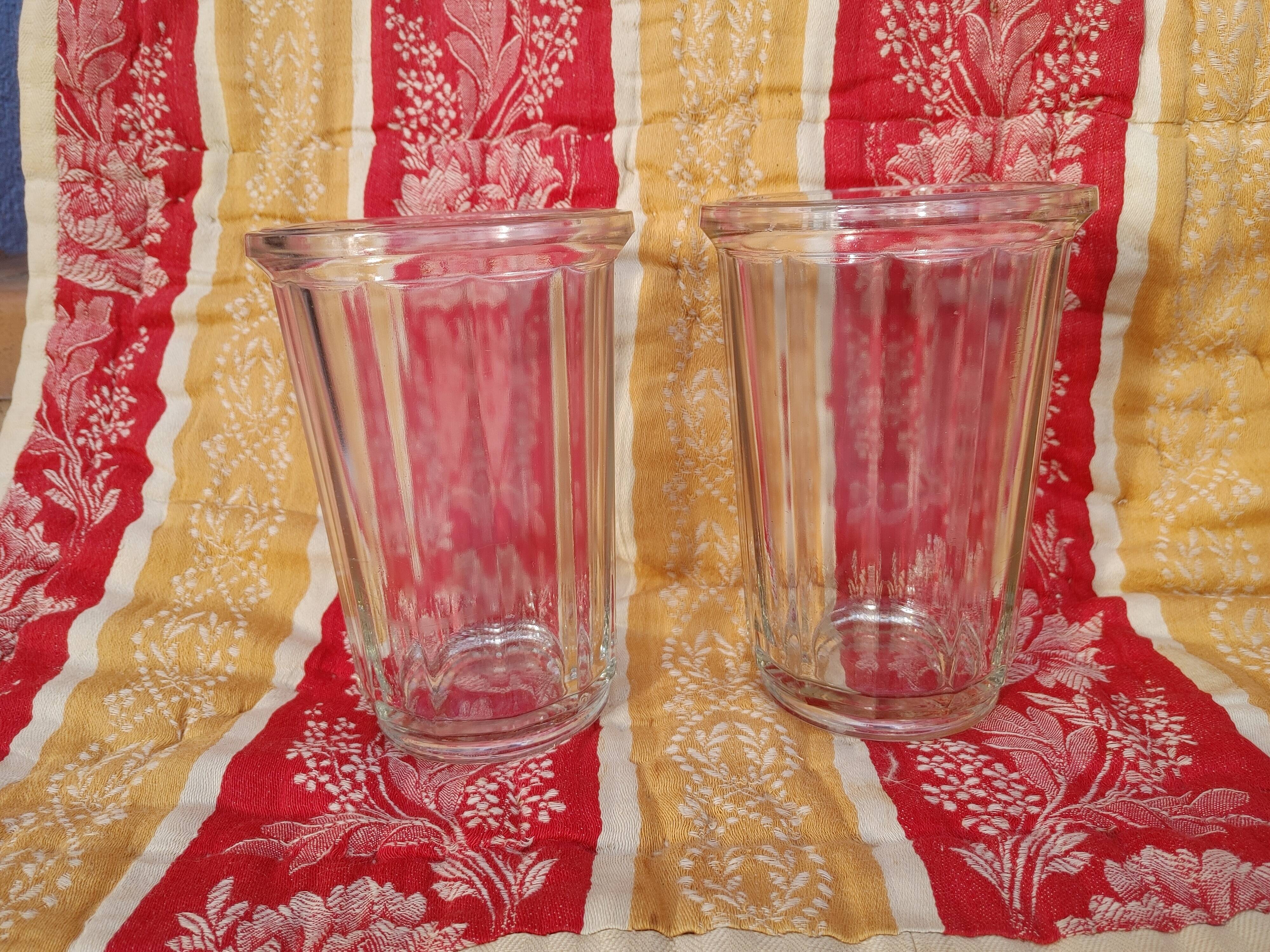 2 antique glass jam jars with ribs