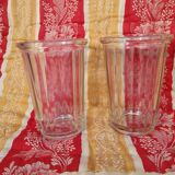 2 antique glass jam jars with ribs