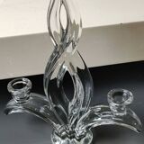 Candlestick with 2 lights. Art Vannes France. 1960s. Flame/Fleur de Lys patterns