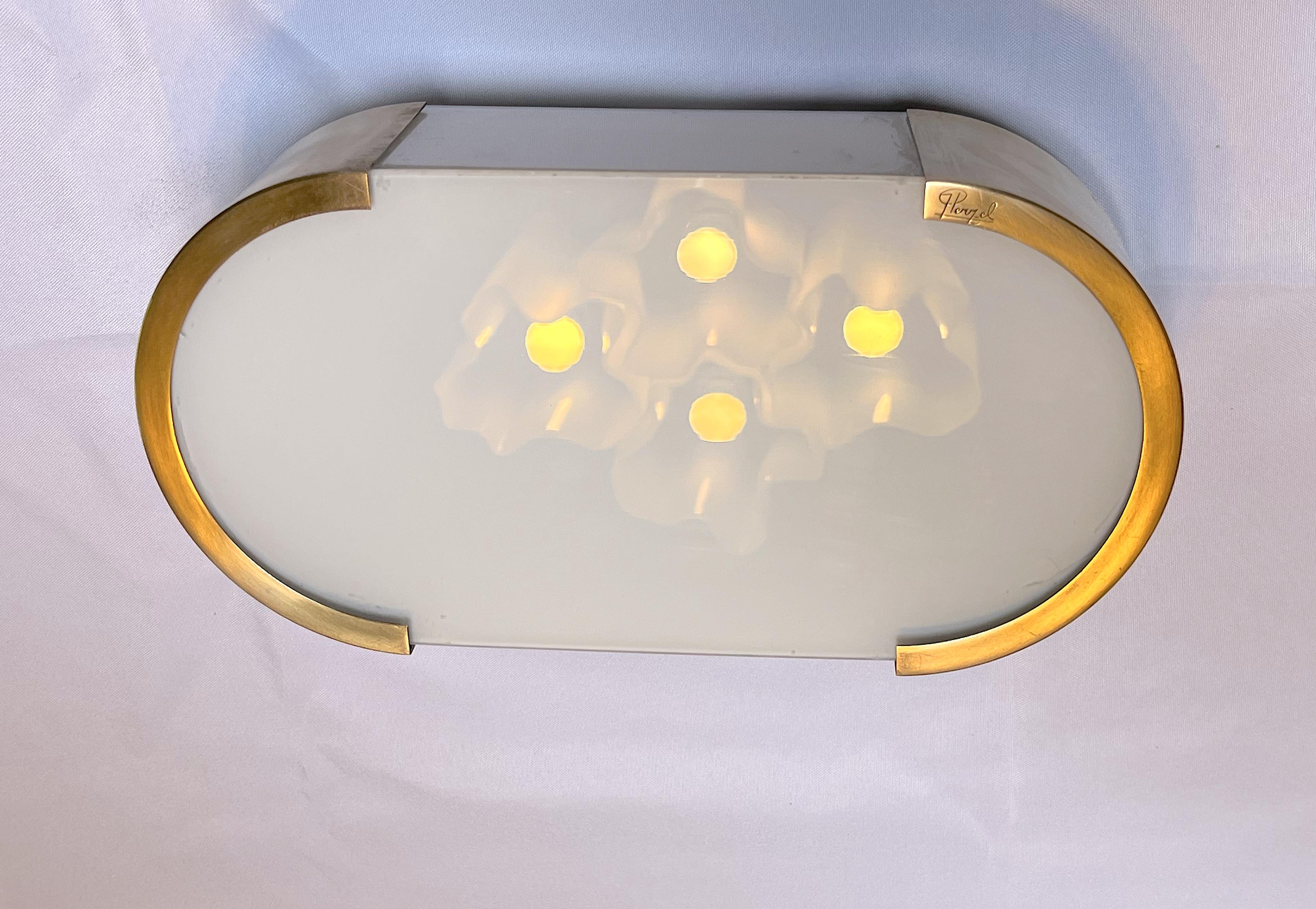 Perzel Ceiling lamp or wall lamp, signed, mid-twentieth century, opaline brass, France