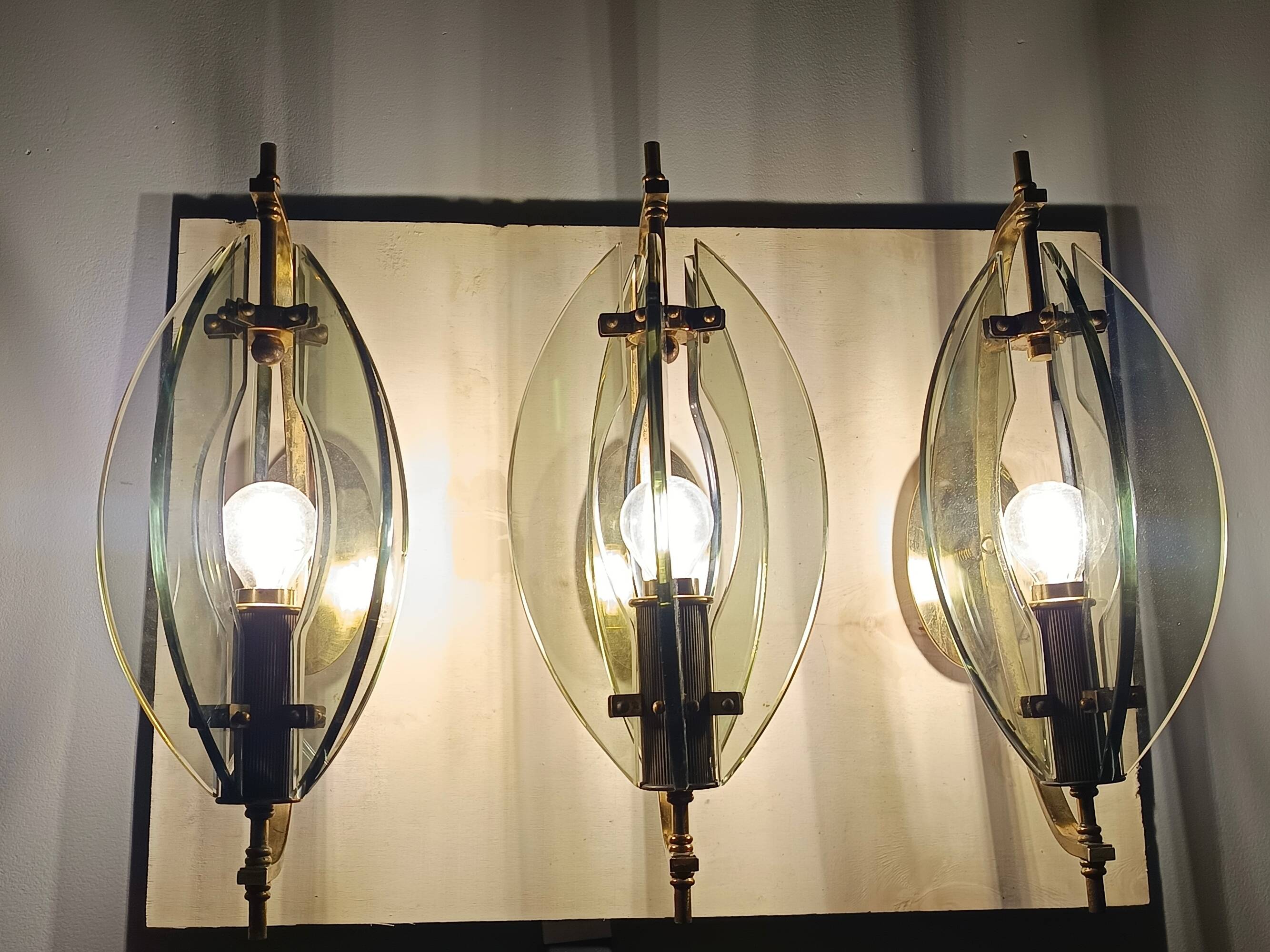 Smoked Glass and Brass Applique / Wall Light by Gino Paroldo