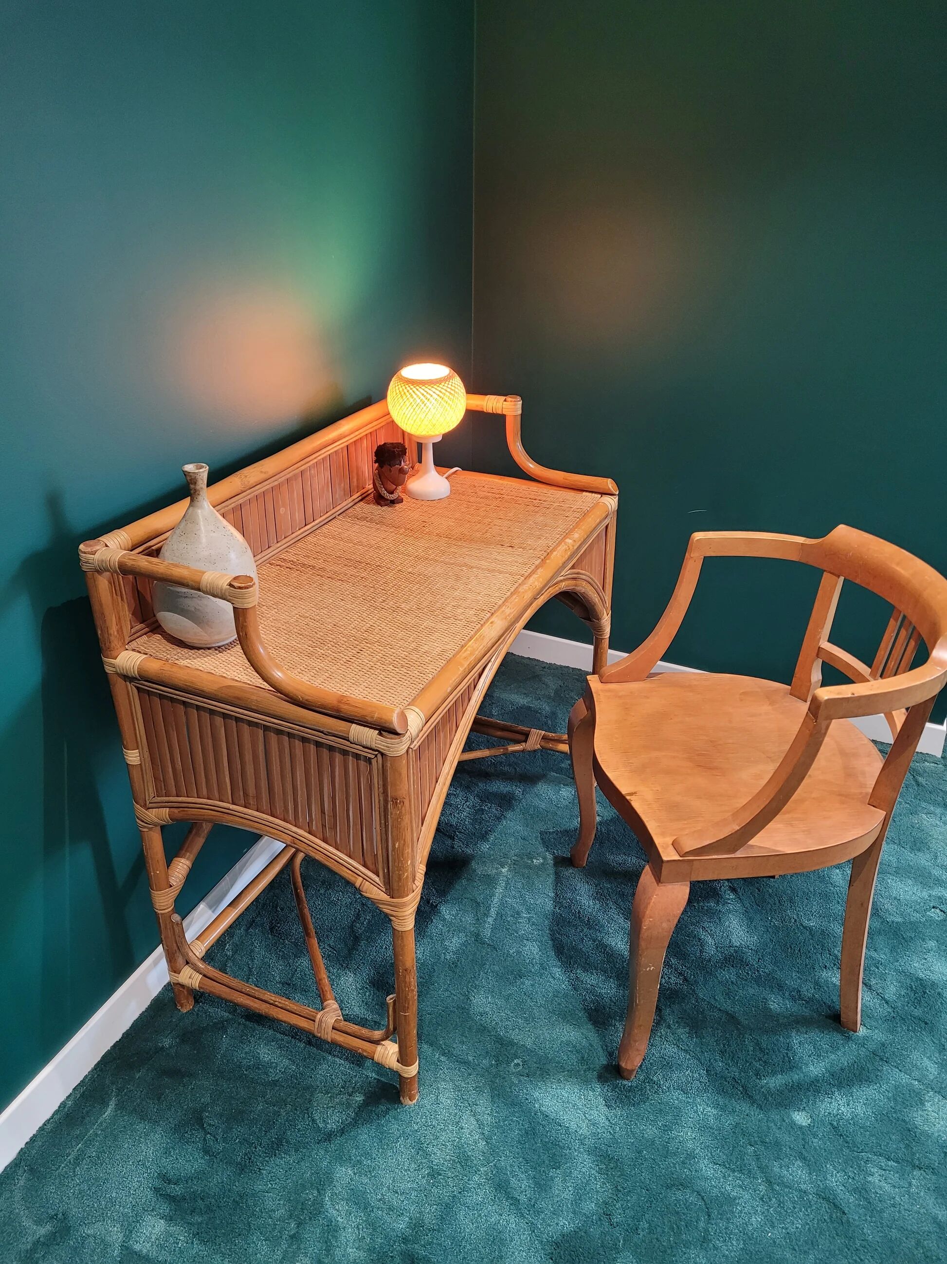 Vintage bamboo and rattan desk