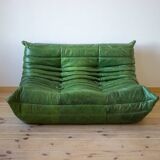 Ensemble de salon Togo en cuir vert, signé Michel Ducaroy pour Ligne Roset, 1979, ensemble de 5 pièces