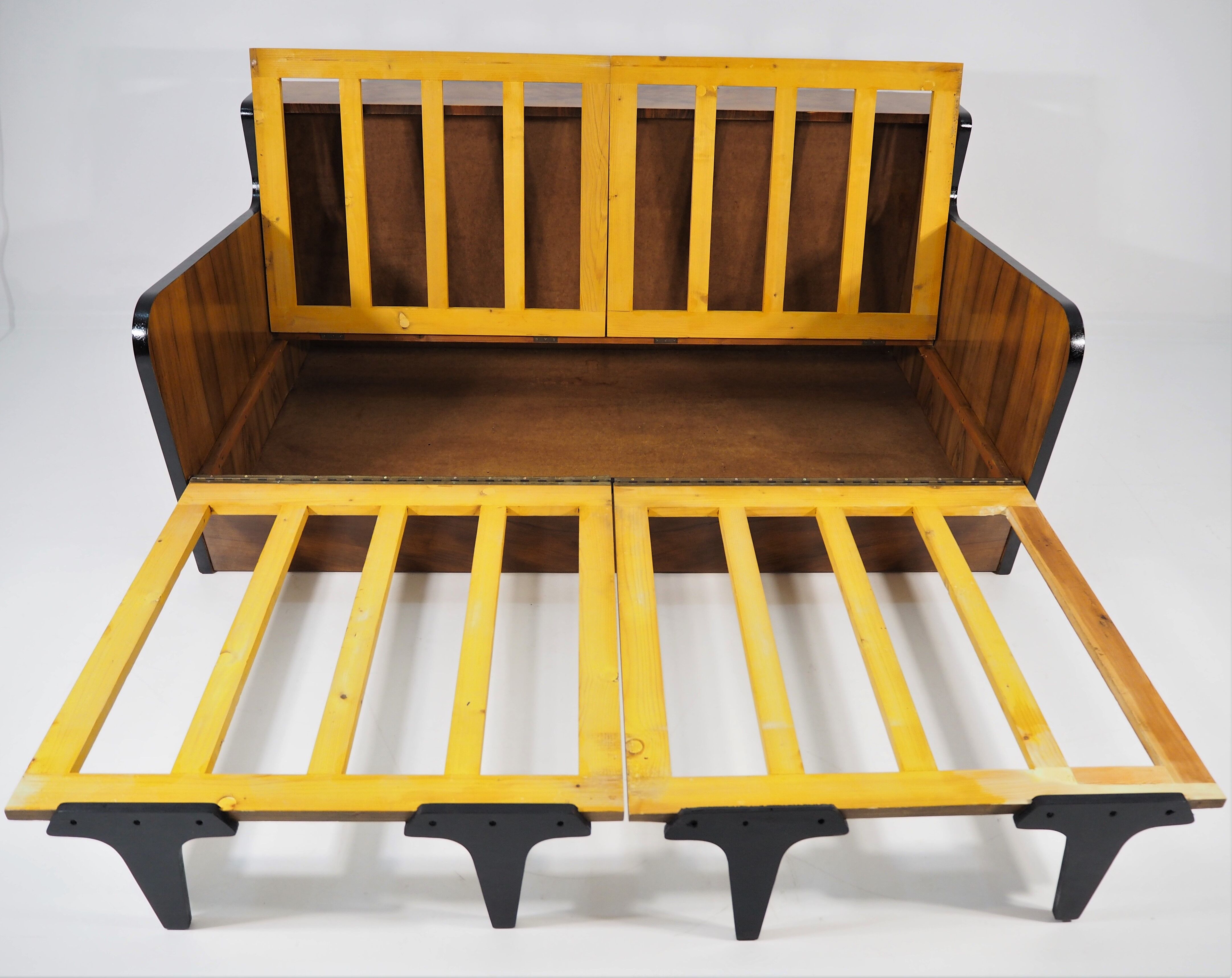 Art deco walnut sofa bed 1960s