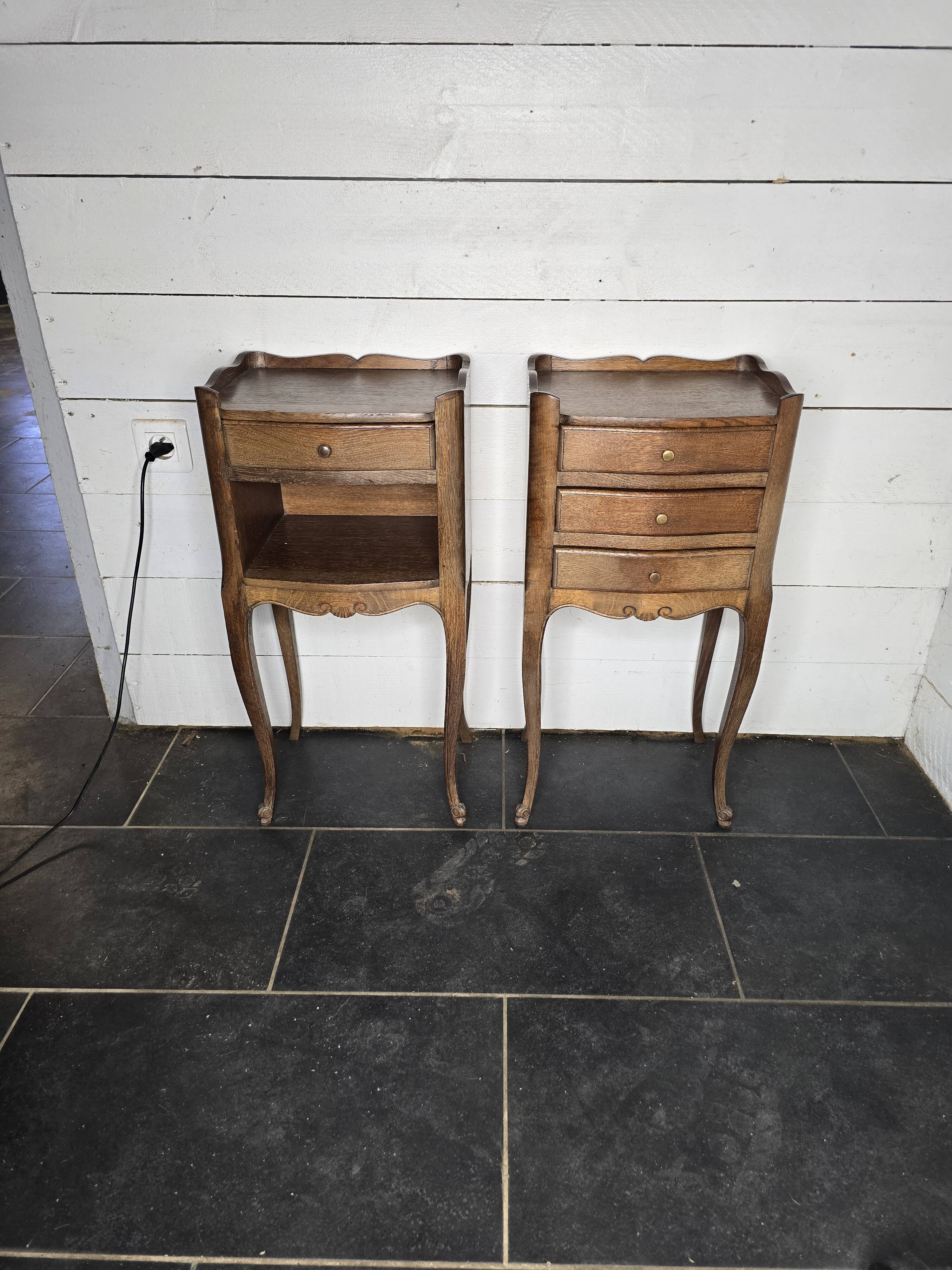 Pair of Louis XV style oak bedside tables