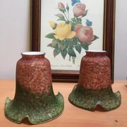 Two speckled glass paste tulips tones red and green on the bottom border
