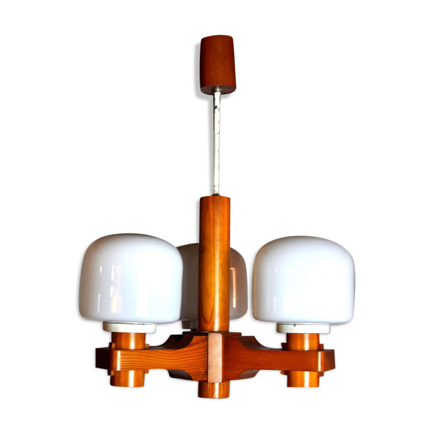 Nordic chandelier in Wood and Opaline, Denmark, 1970