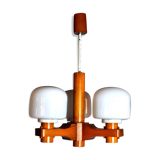 Nordic chandelier in Wood and Opaline, Denmark, 1970