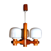 Nordic chandelier in Wood and Opaline, Denmark, 1970