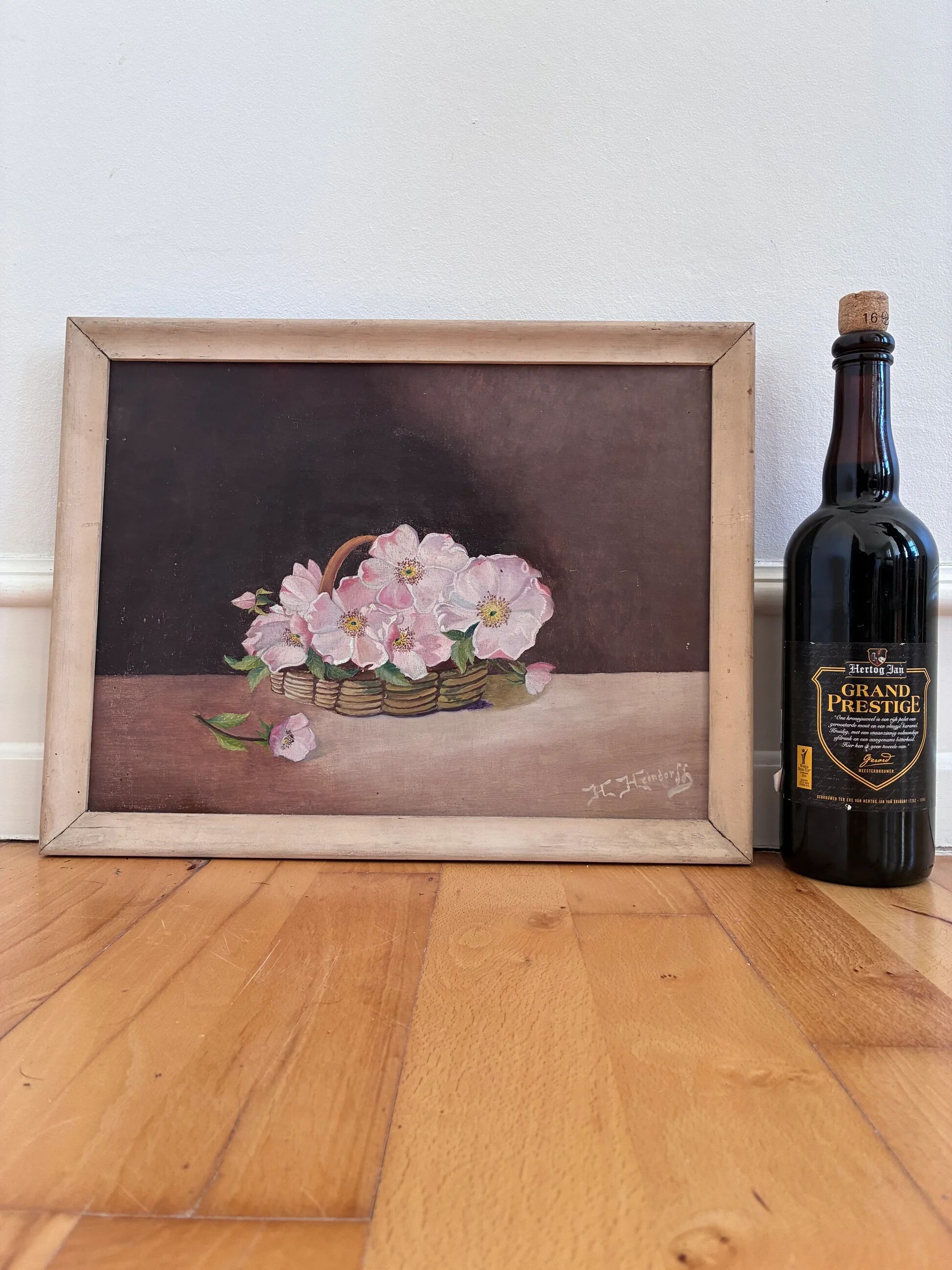 Vintage original flower oil painting, floral still life art