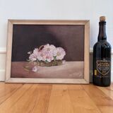 Vintage original flower oil painting, floral still life art