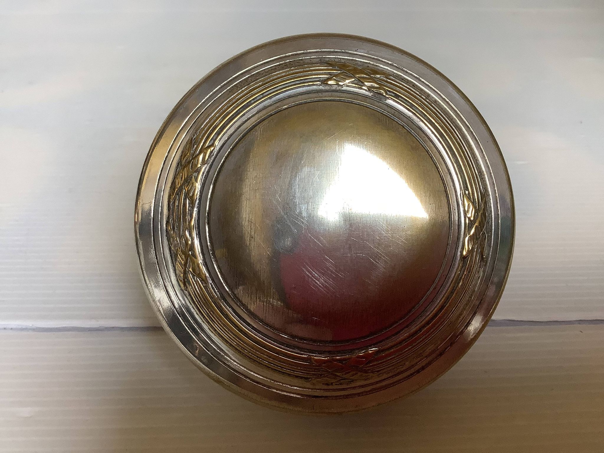 Antique silver-plated tripod box in the Louis XVI style.