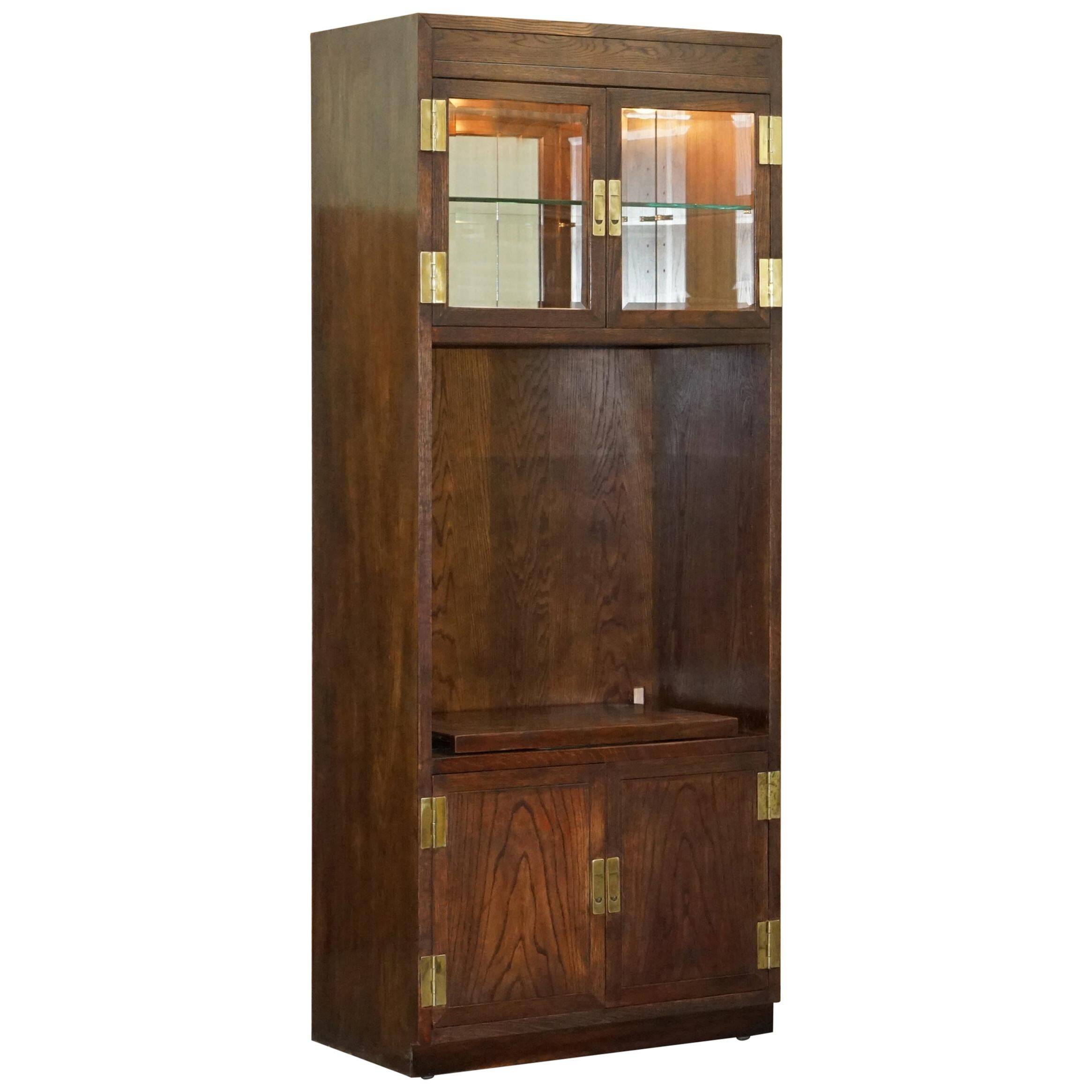 Henredon multimedia furniture military campaign with sliding TV stand and double socket.