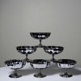 6 vintage bistro-style stainless steel dessert bowls on stands