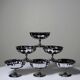 6 vintage bistro-style stainless steel dessert bowls on stands