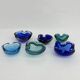 Mid-century design set of 6 blue Murano glass bowls, 1970s