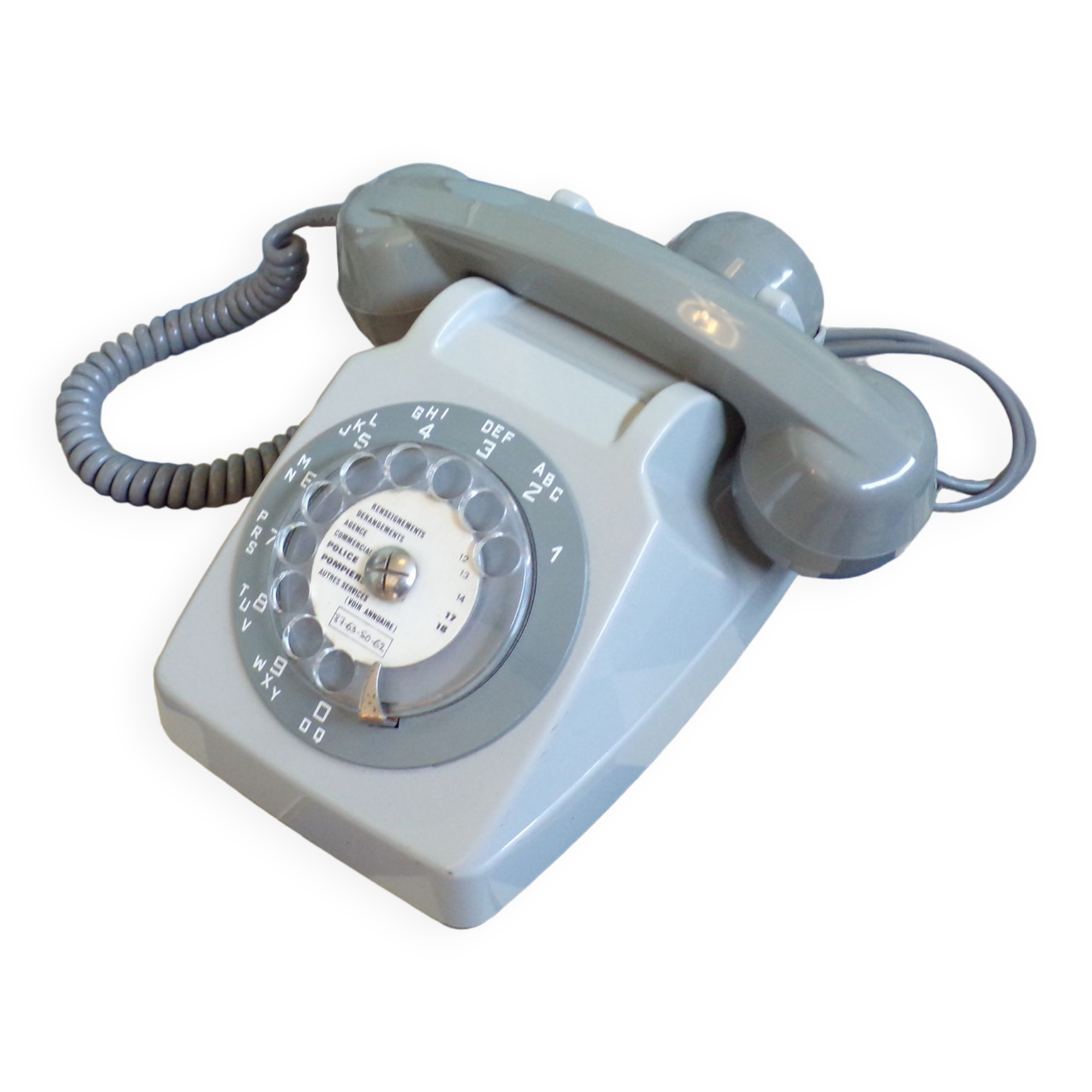 Téléphone à cadran vintage gris avec écouteur PTT Socotel S63 de 1972 | Selency