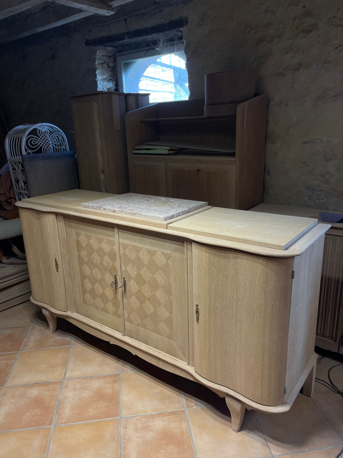 Large buffet / Scandinavian sideboard in sandblasted / stripped / sanded oak