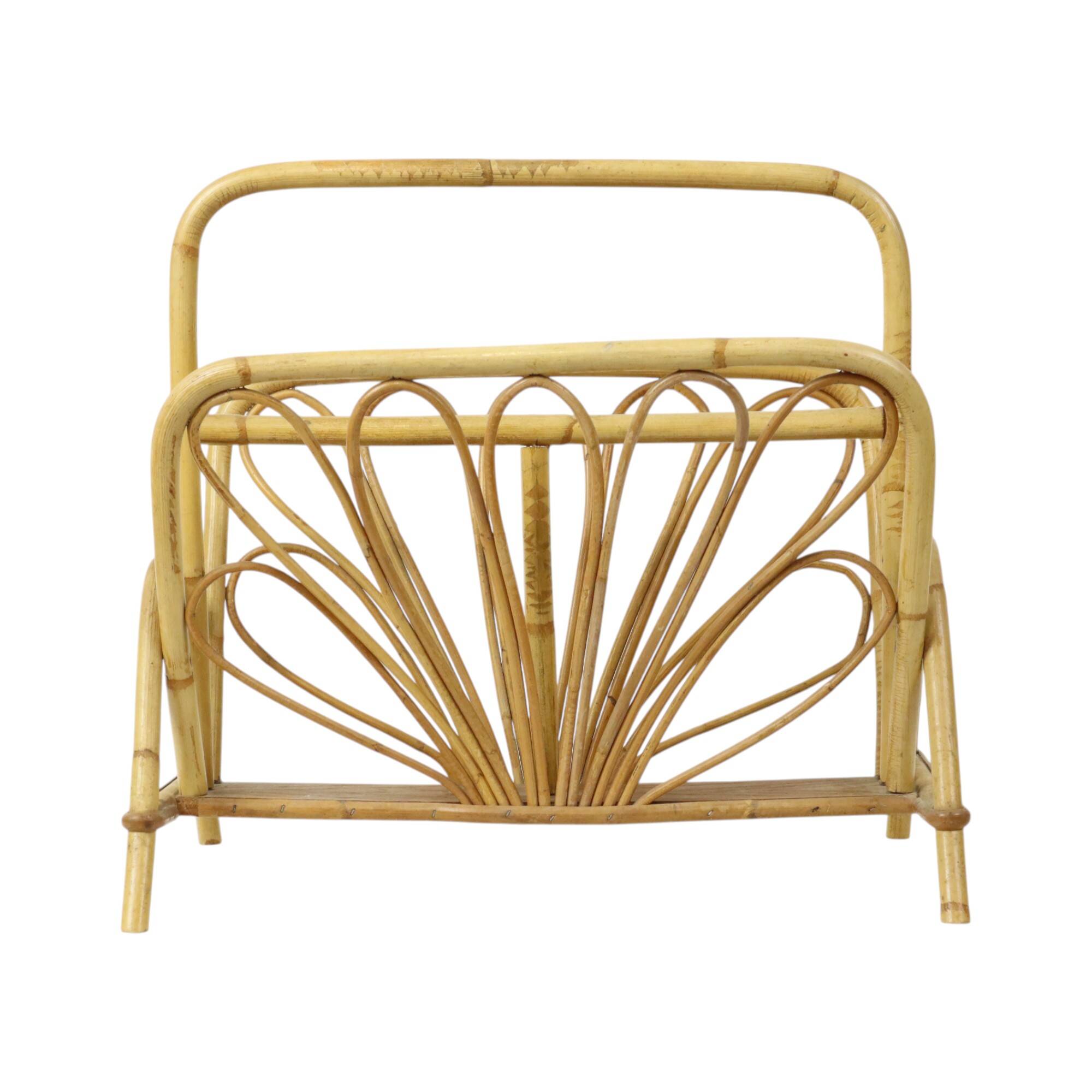French Rattan Magazine Rack Boho Style Sixties