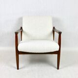 GFM-64 armchair, design by Edmund Homa from the 60s, white boucle