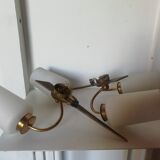 Pair of opaline and brass sconces with 2 branches