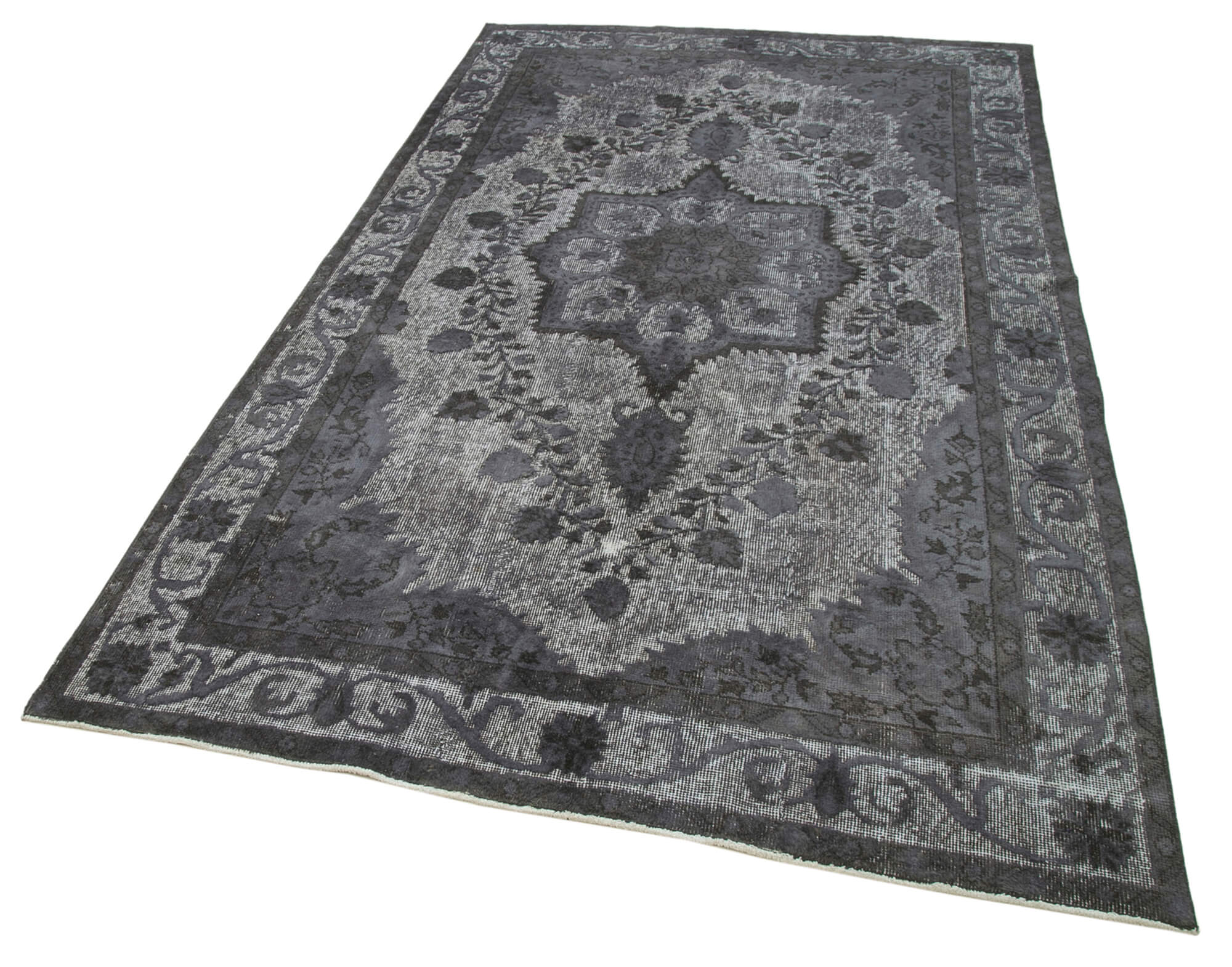 Hand-knotted carved anatolian 1970s 161 cm x 273 cm grey carpet